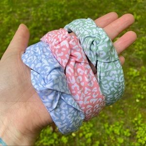 Set of 3 Leopard Knotted Headbands - Pink, Blue & Sage